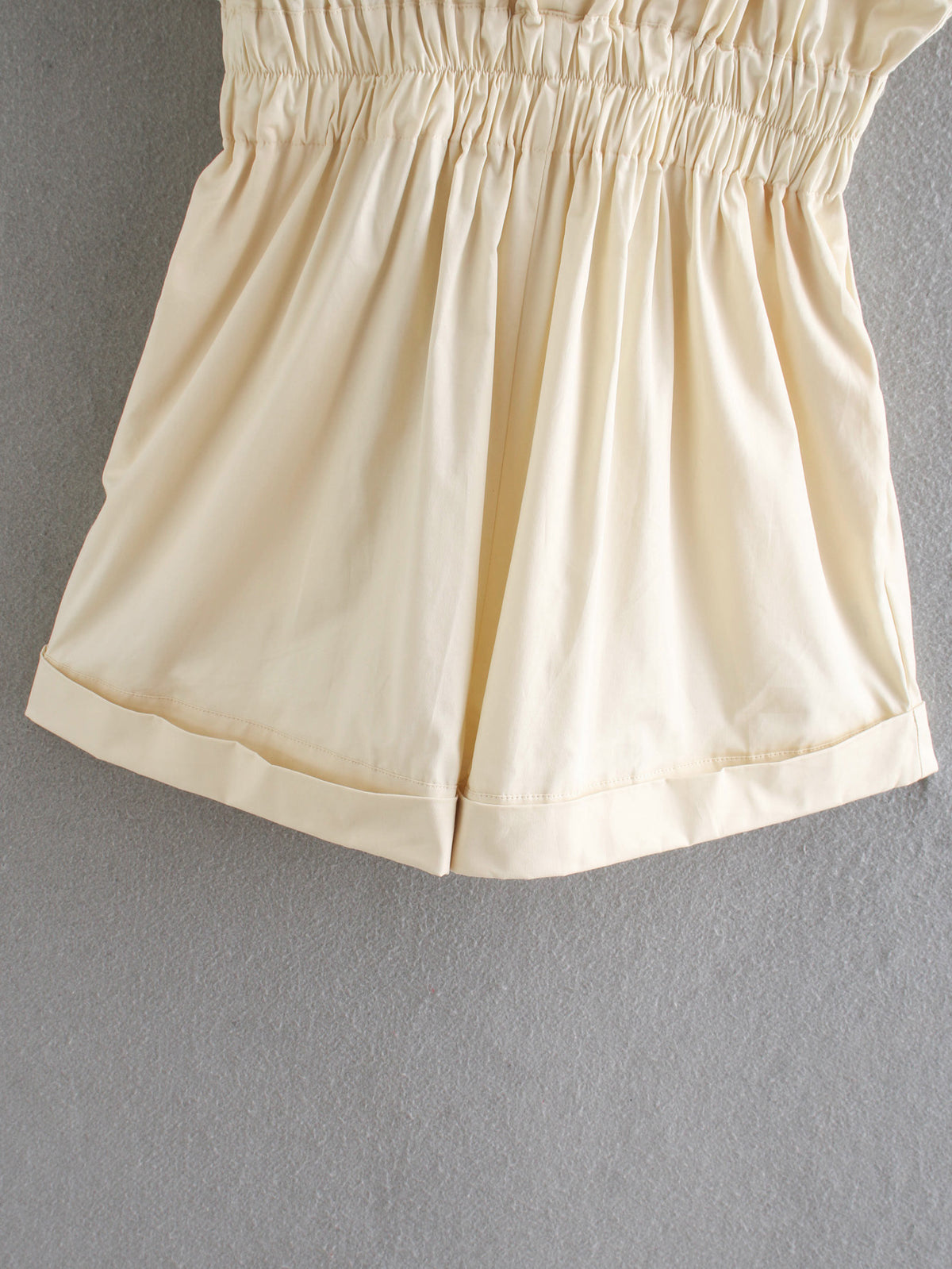 Deep V-neck Shirred Frill Elastic Waist Jumpsuit