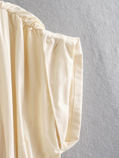 Deep V-neck Shirred Frill Elastic Waist Jumpsuit