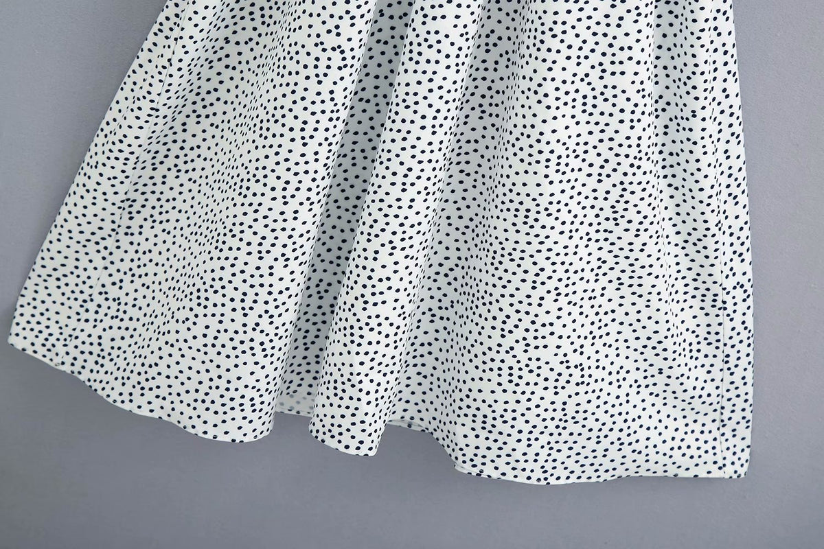 Polka Dot Shirred Frill Shoulder Pad Midi Dresses