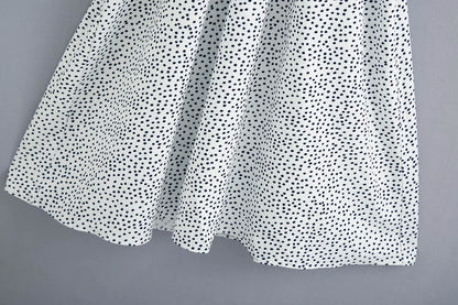 Polka Dot Shirred Frill Shoulder Pad Midi Dresses