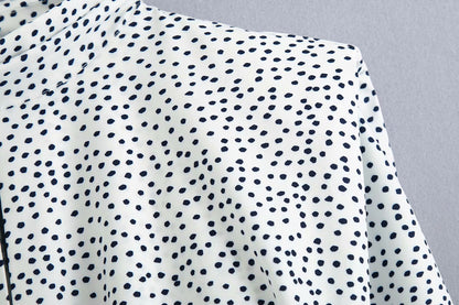 Polka Dot Shirred Frill Shoulder Pad Midi Dresses