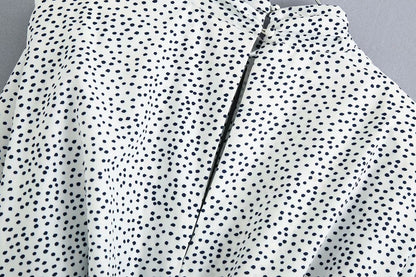 Polka Dot Shirred Frill Shoulder Pad Midi Dresses