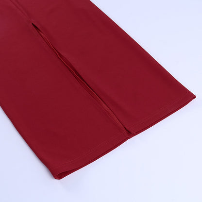 Square Collar Bubble Sleeve Slit Leg Party Bodycon Midi Dresses