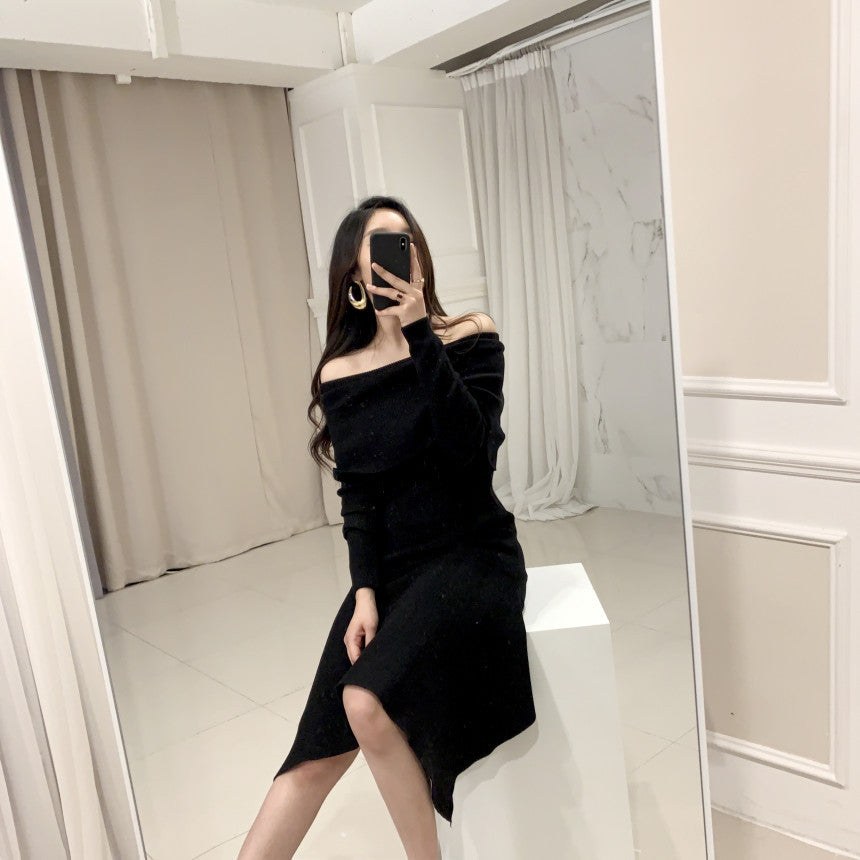 Off Shoulder Fishtail Sweater Knit Midi Dress