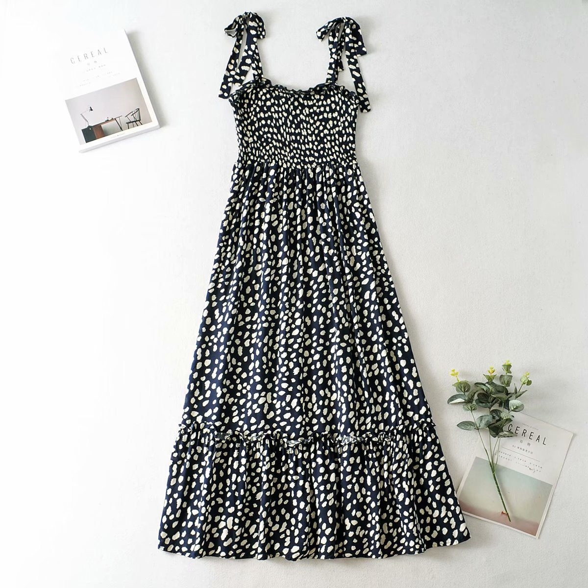 Polka Dot Lace-up Floral Backless Strappy Maxi Midi Dresses