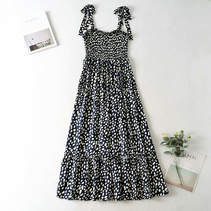 Polka Dot Lace-up Floral Backless Strappy Maxi Midi Dresses