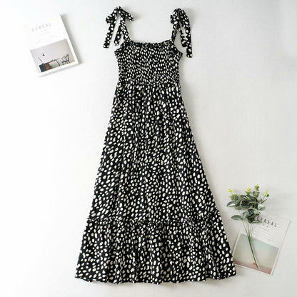 Polka Dot Lace-up Floral Backless Strappy Maxi Midi Dresses