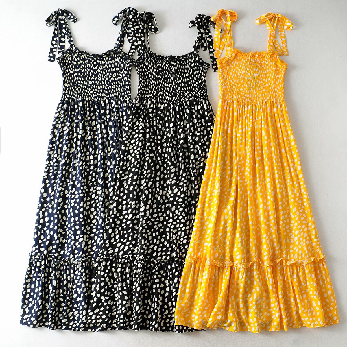 Polka Dot Lace-up Floral Backless Strappy Maxi Midi Dresses