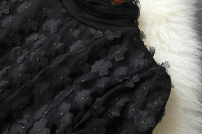 Elegant Black Flower Splicing Beading Tops Skirts Two-piece Set