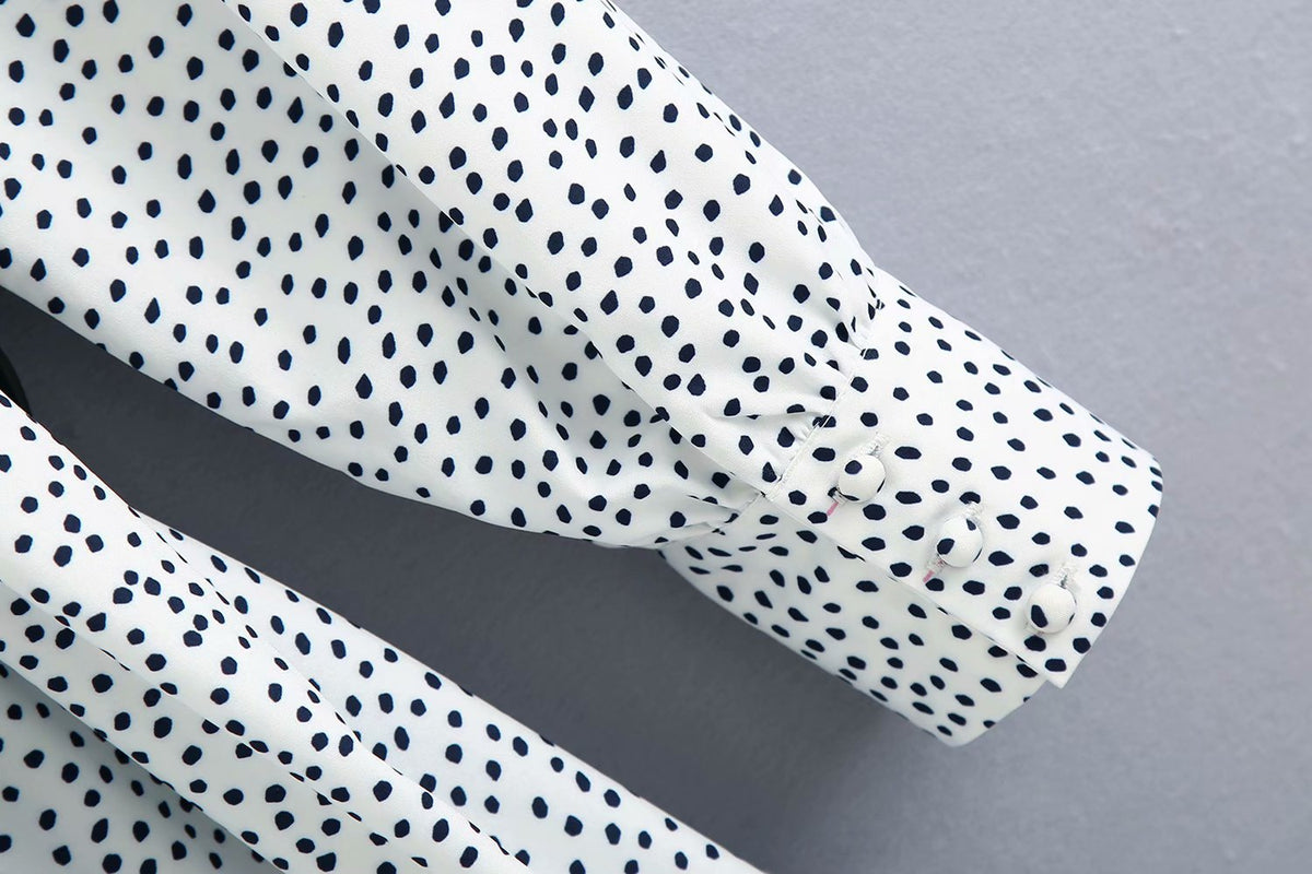 Polka Dot Shirred Frill Shoulder Pad Midi Dresses