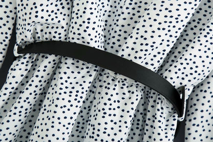Polka Dot Shirred Frill Shoulder Pad Midi Dresses