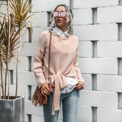 Casual Office Style Bowknot Knitting Sweater