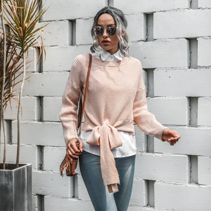 Casual Office Style Bowknot Knitting Sweater
