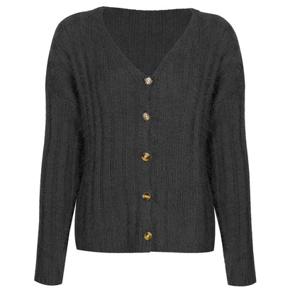 V-neck Single-breasted Knit Sweaters Cardigans