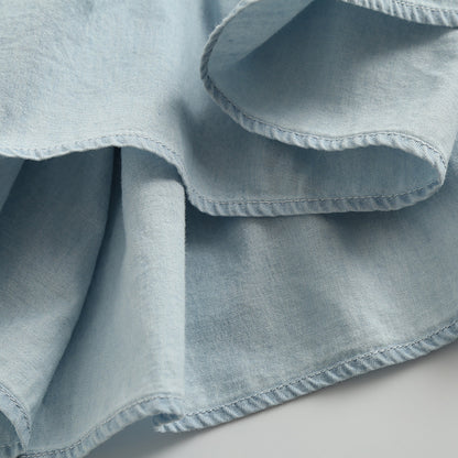 Single-breasted Pile Collar Denim Mini Dresses