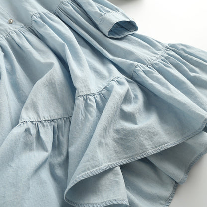 Single-breasted Pile Collar Denim Mini Dresses