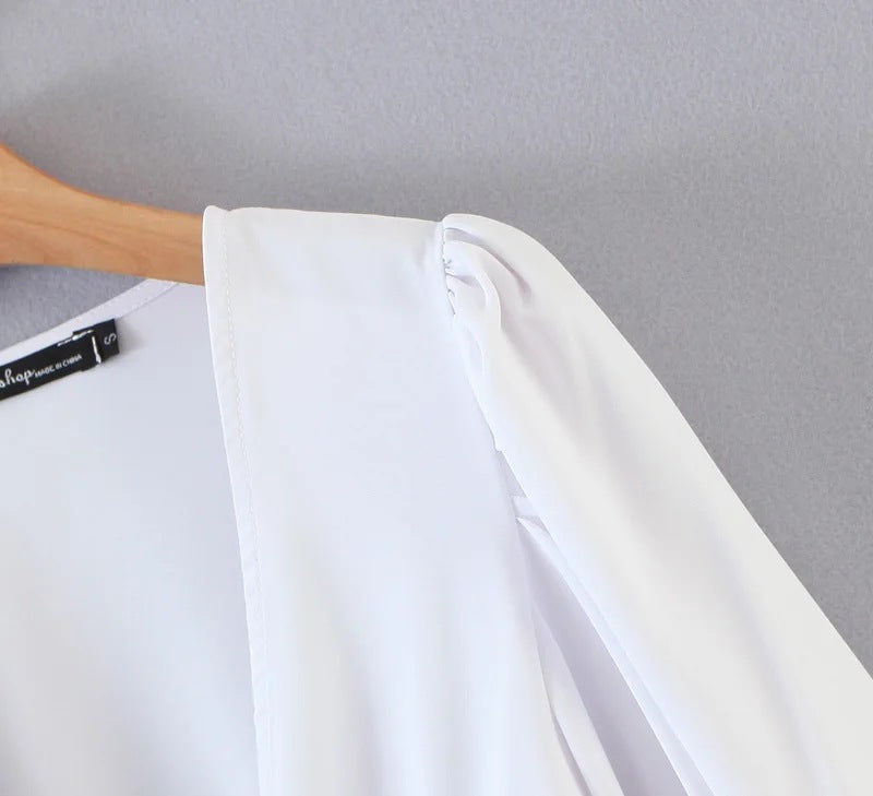 Vintage V-neck Loose Lantern Sleeve Single-breasted Blouse