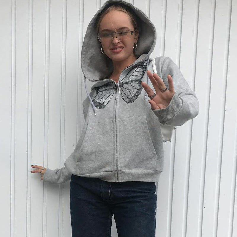 Round Neck Butterfly Beads Shirts Blouses Hoodies Sweatshirts