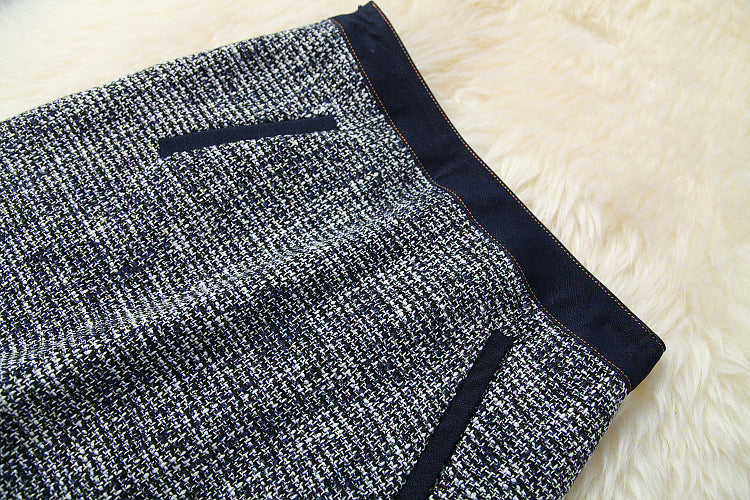 Blue Splicing Denim Single-breasted Coat Skirt Two-piece Set