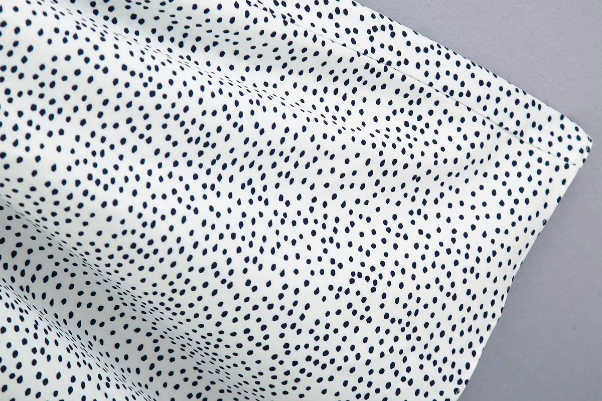 Polka Dot Shirred Frill Shoulder Pad Midi Dresses