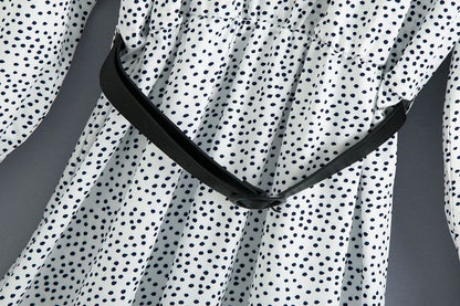 Polka Dot Shirred Frill Shoulder Pad Midi Dresses