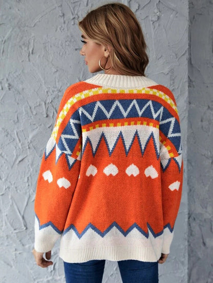 Argyle Pattern Geometry Contrast Color Cardigan Knit Sweater Outerwear