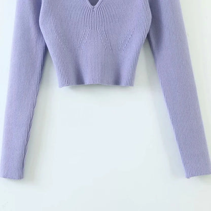 Heart Shape Collar Knit Crop Tops Vintage Sweaters Blouses