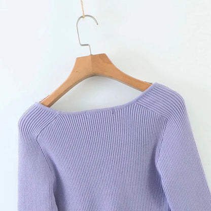 Heart Shape Collar Knit Crop Tops Vintage Sweaters Blouses
