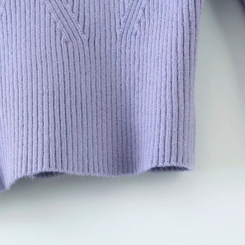 Heart Shape Collar Knit Crop Tops Vintage Sweaters Blouses