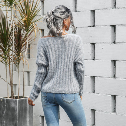 V-neck Single-breasted Knit Sweaters Cardigans