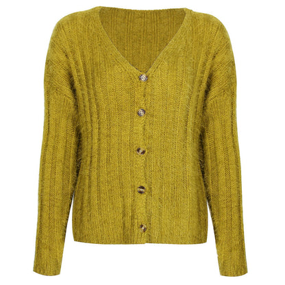 V-neck Single-breasted Knit Sweaters Cardigans