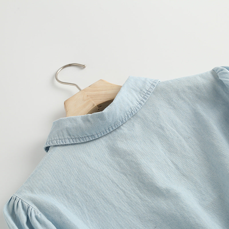 Single-breasted Pile Collar Denim Mini Dresses