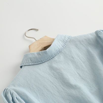 Single-breasted Pile Collar Denim Mini Dresses