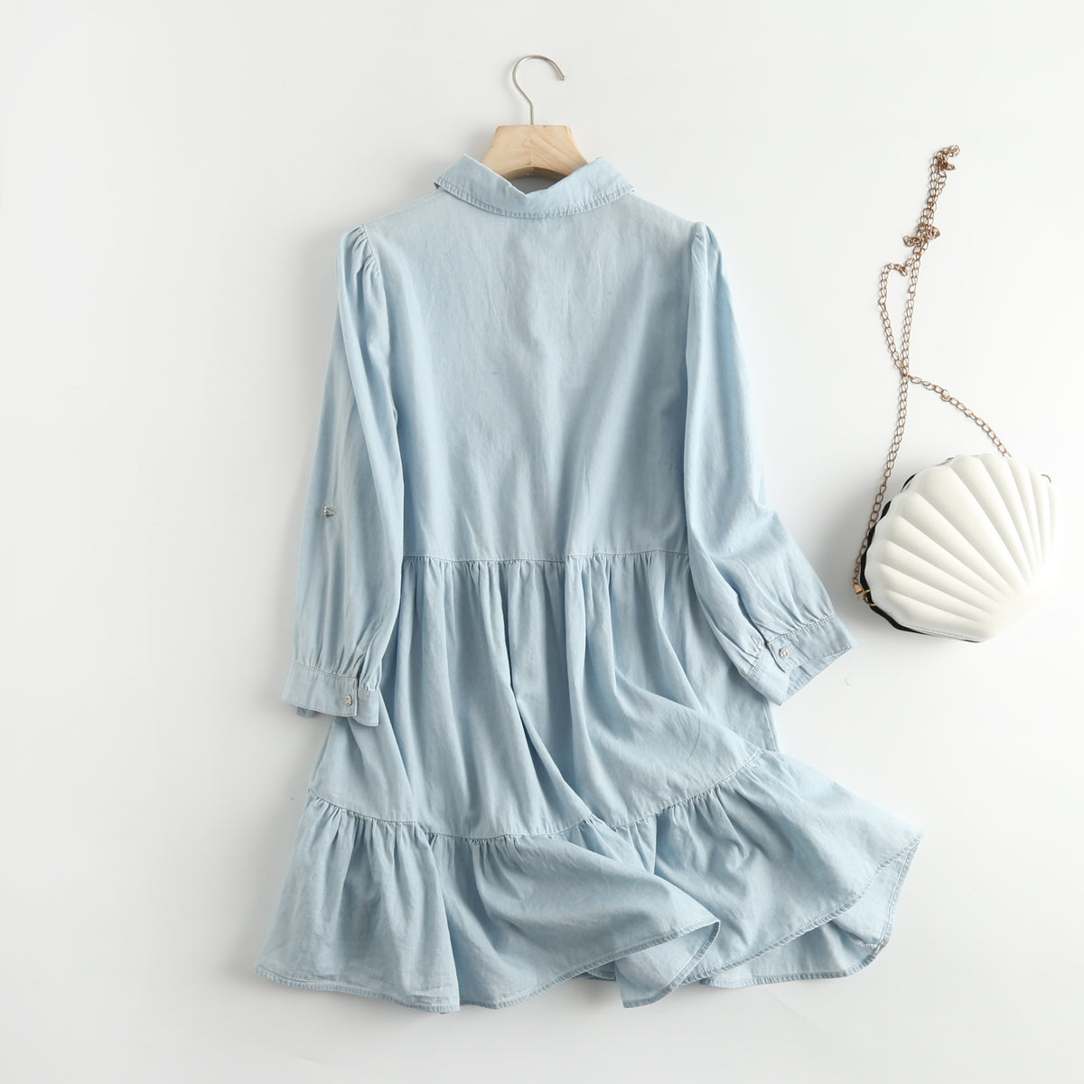 Single-breasted Pile Collar Denim Mini Dresses