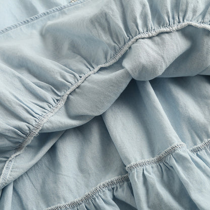 Single-breasted Pile Collar Denim Mini Dresses