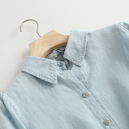 Single-breasted Pile Collar Denim Mini Dresses