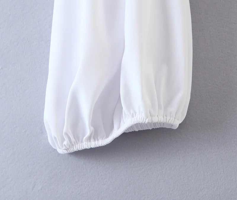 Vintage V-neck Loose Lantern Sleeve Single-breasted Blouse