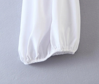 Vintage V-neck Loose Lantern Sleeve Single-breasted Blouse