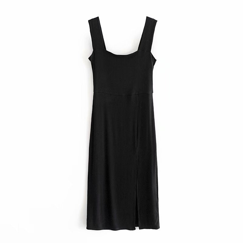 Square Collar Ribbed Knit Bodycon Midi Dresses