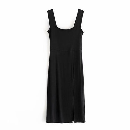 Square Collar Ribbed Knit Bodycon Midi Dresses