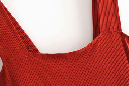 Square Collar Ribbed Knit Bodycon Midi Dresses