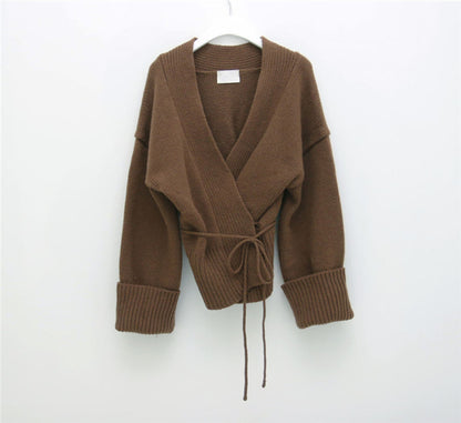 V-neck Lace-up Pit Striped Splicing Sweaters