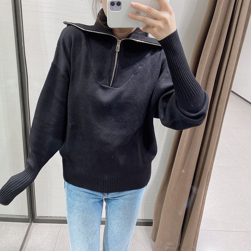 Vintage Knit Pile High Collar Sweaters