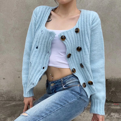 Knit Double-breasted Striped Crop Top Cardigans