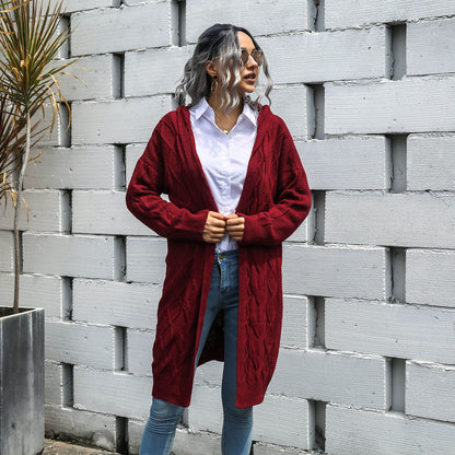 Knit V-neck Argyle Pattern Hooded Cardigans