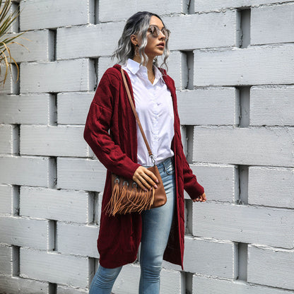 Knit V-neck Argyle Pattern Hooded Cardigans