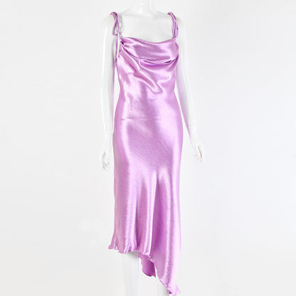 Strappy Satin Irregular Hem Backless Midi Dresses