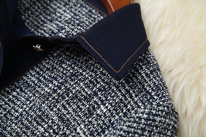 Blue Splicing Denim Single-breasted Coat Skirt Two-piece Set
