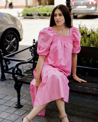 Square Collar Off Shoulder Puff Bubble Sleeve Party Maxi Dresses