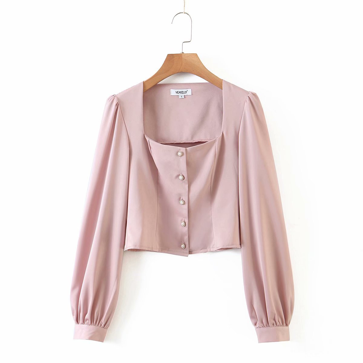 Square Collar Single-breasted Lantern Sleeve Shirts Blouses